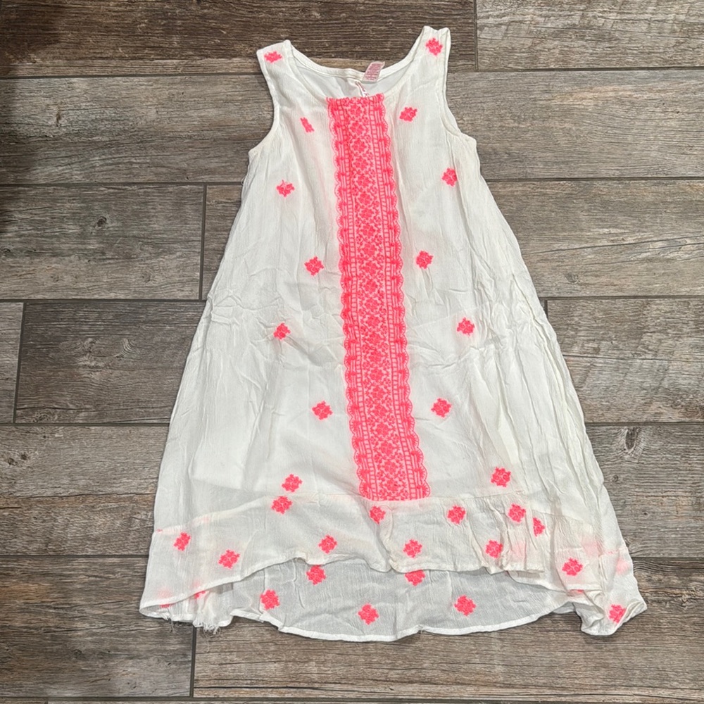 White and Pink Ruffled Sundress with Scoop Neck